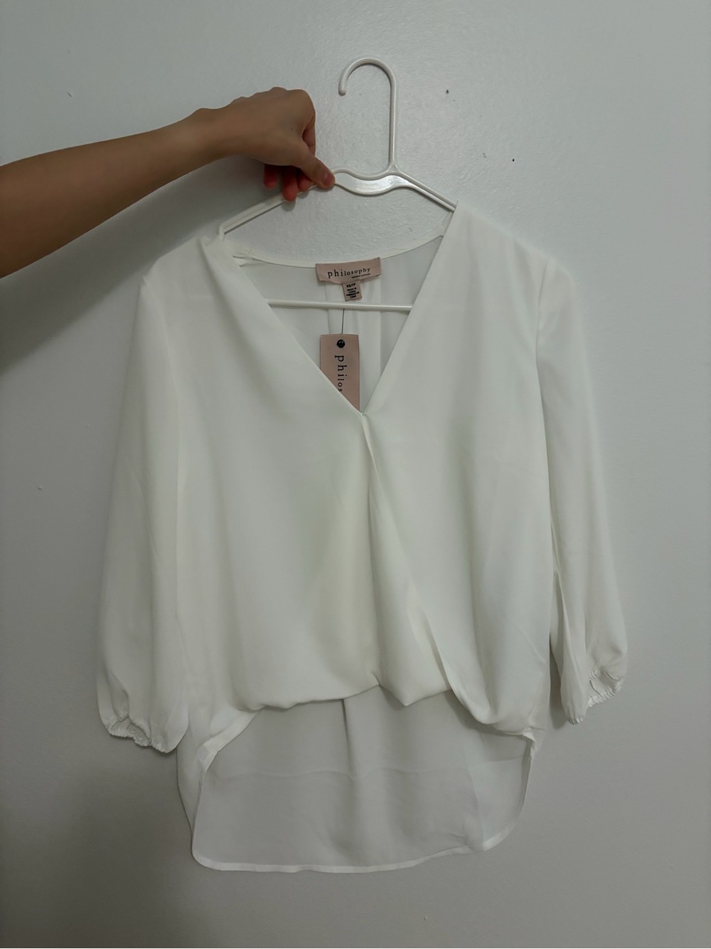 Philosophy Cream V-Neck Draped Blouse